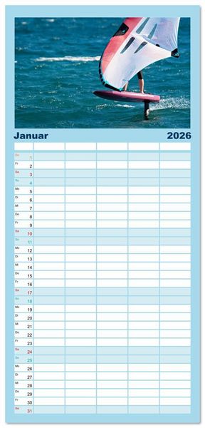 Produktbild: Familienplaner 2026 - Wingfoilen - fliegen &uuml;ber das Wasser mit 5 Spalten (Wandkalender, 21 x 45 cm) CALVENDO