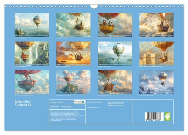 Produktbild: Ballonfahrt - Fantasie Stil (Wandkalender 2026 DIN A3 quer), CALVENDO Monatskalender