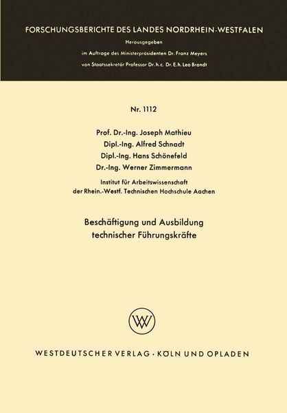 Produktbild: Besch&auml;ftigung und Ausbildung technischer F&uuml;hrungskr&auml;fte