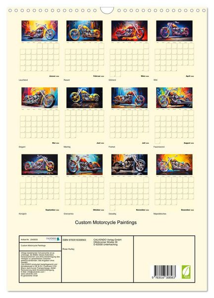 Produktbild: Custom Motorcycle Paintings (Wandkalender 2026 DIN A3 hoch), CALVENDO Monatskalender