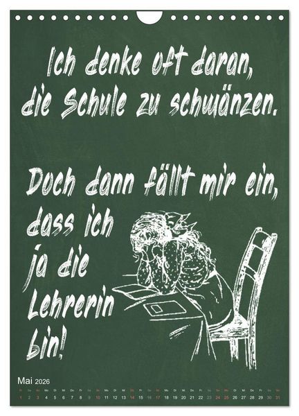 Produktbild: Coole Lehrerspr&uuml;che (Wandkalender 2026 DIN A4 hoch), CALVENDO Monatskalender