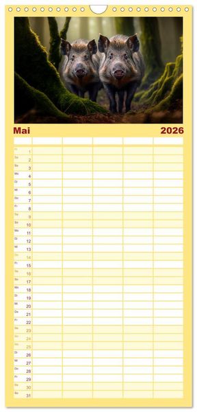 Produktbild: Familienplaner 2026 - Putzige Tierwelt - gemeinsam die Welt entdecken mit 5 Spalten (Wandkalender, 21 x 45 cm) CALVENDO