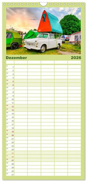 Produktbild: Familienplaner 2026 - Trabi-Kult mit 5 Spalten (Wandkalender, 21 x 45 cm) CALVENDO