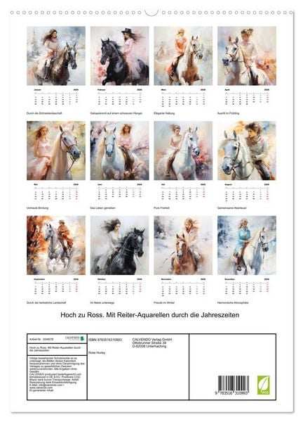 Produktbild: Hoch zu Ross. Mit Reiter-Aquarellen durch die Jahreszeiten (hochwertiger Premium Wandkalender 2026 DIN A2 hoch), Kunstdruck in Hochglanz