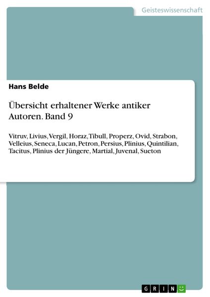 Produktbild: &Uuml;bersicht erhaltener Werke antiker Autoren. Band 9