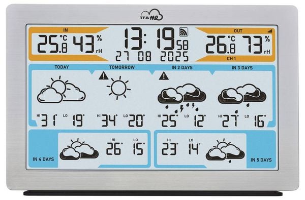 Produktbild: TFA Dostmann TFA.me ID-02 35.8100.54 WLAN-Wetterstation Vorhersage f&uuml;r 6 Tage Anzahl Sensoren max. 5