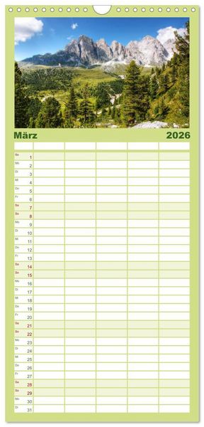 Produktbild: Familienplaner 2026 - S&uuml;dtirol - Gr&ouml;den und Alta Badia mit 5 Spalten (Wandkalender, 21 x 45 cm) CALVENDO