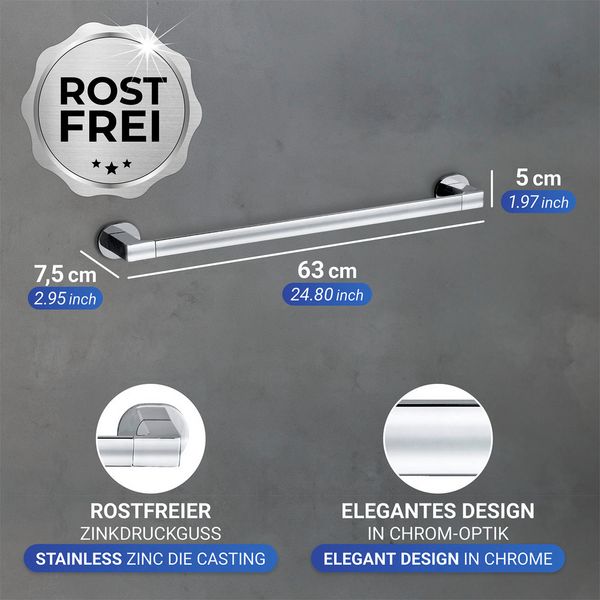 Produktbild: UV-Loc&reg; Badetuchstange Uno Mod. Maribor 60 cm, Befestigen ohne Bohren mit innovativem Klebesystem