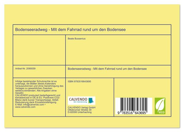 Produktbild: Bodenseeradweg - MIt dem Fahrrad rund um den Bodensee (Tischkalender 2026 DIN A5 quer), CALVENDO Monatskalender