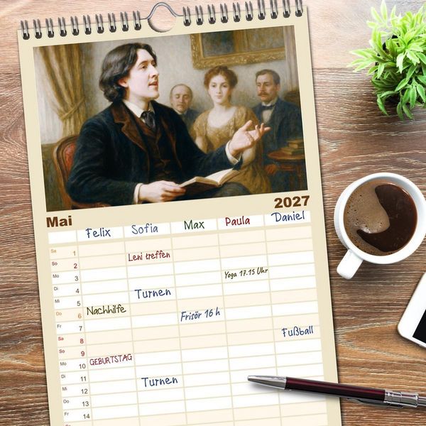 Produktbild: Familienplaner 2027 - Oscar Wilde mit 5 Spalten (Wandkalender, 21 x 45 cm) CALVENDO