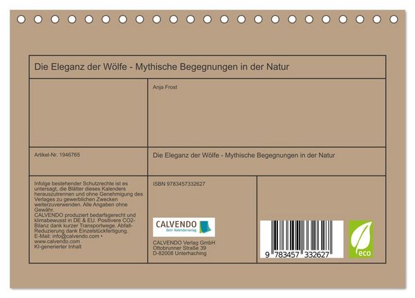 Produktbild: Die Eleganz der W&ouml;lfe - Mythische Begegnungen in der Natur (Tischkalender 2026 DIN A5 quer), CALVENDO Monatskalender