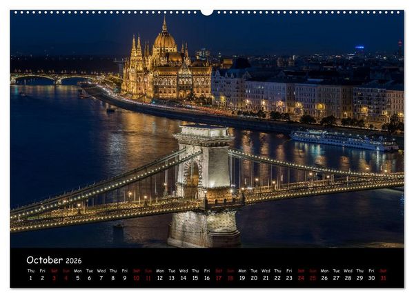 Produktbild: Danube River Nightlights (High Quality Premium Wall Calendar 2026 DIN A2 landscape),CALVENDO 12 Month Wall Calendar