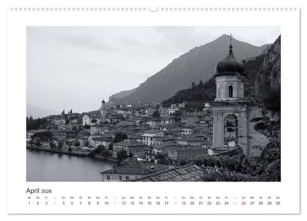 Produktbild: Limone sul Garda schwarzwei&szlig; (hochwertiger Premium Wandkalender 2026 DIN A2 quer), Kunstdruck in Hochglanz