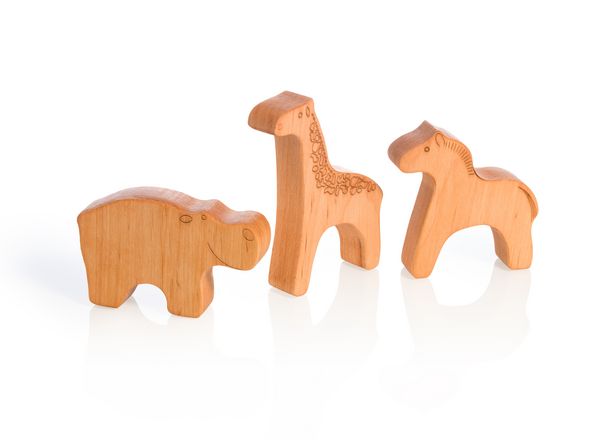 Produktbild: Pfingstweid - Set Zootiere aus Erle: Nilpferd, Giraffe, Pferd, Holz