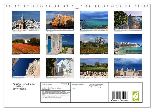 Produktbild: Apulien - Eine Reise zu Italiens Stiefelabsatz (Wandkalender 2026 DIN A4 quer), CALVENDO Monatskalender