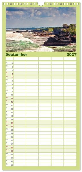Produktbild: Familienplaner 2027 - Bali - Insel der G&ouml;tter mit 5 Spalten (Wandkalender, 21 x 45 cm) CALVENDO