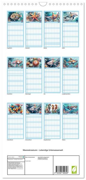 Produktbild: Familienplaner 2027 - Meereskreaturen - Lebendige Unterwasserwelt mit 5 Spalten (Wandkalender, 21 x 45 cm) CALVENDO
