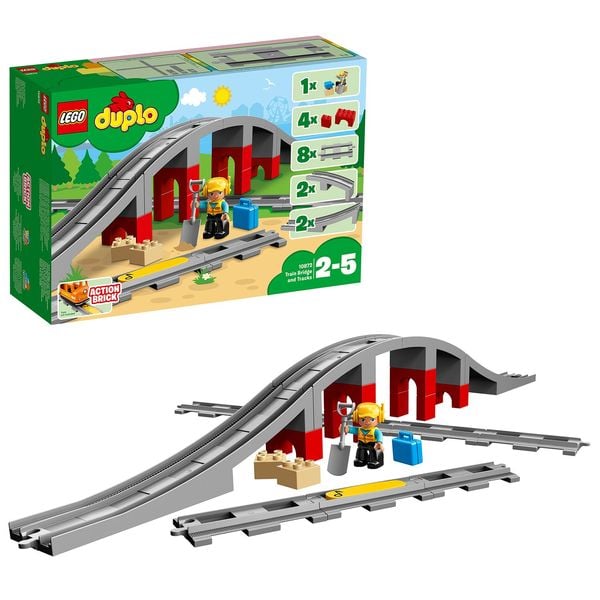 LEGO DUPLO 10872 Eisenbahnbrücke und Schienen Set, Kinderspielzeug