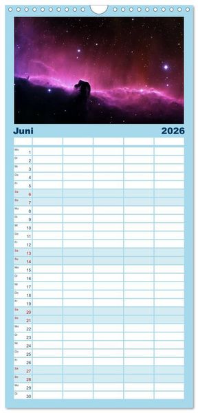 Produktbild: Familienplaner 2026 - Der Weltraum. Gasnebel und Galaxien mit 5 Spalten (Wandkalender, 21 x 45 cm) CALVENDO