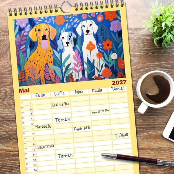 Produktbild: Familienplaner 2027 - Hunde Kunstwerke - Hunde im Stil des Fauvismus k&uuml;nstlerisch gestaltet mit 5 Spalten (Wandkalender, 21 x 45 cm) CALVENDO