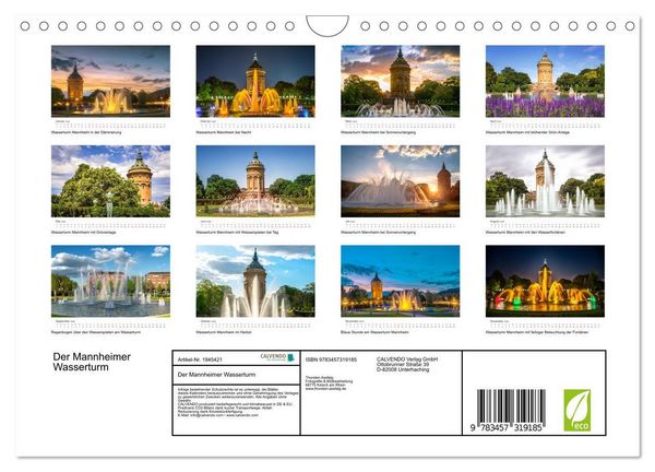 Produktbild: Der Mannheimer Wasserturm (Wandkalender 2026 DIN A4 quer), CALVENDO Monatskalender