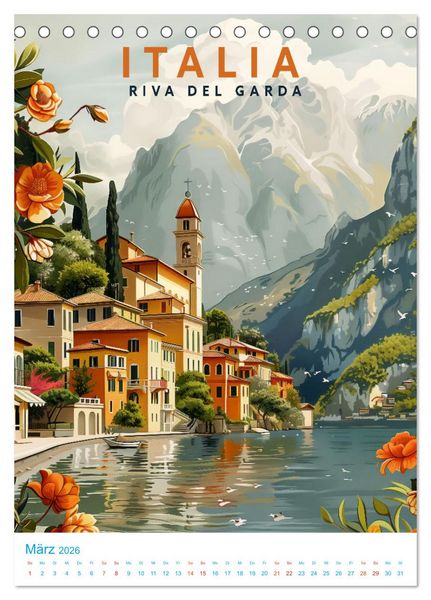 Produktbild: Italien - Old School Poster Style (Tischkalender 2026 DIN A5 hoch), CALVENDO Monatskalender