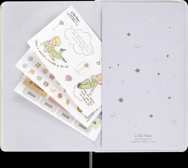 Produktbild: Moleskine der kleine Prinz Sammlerbox, liniertes Notizbuch L/A5 schwarz, undatierter 12-Monats-Notizkalender L/A5 fester Einband grau