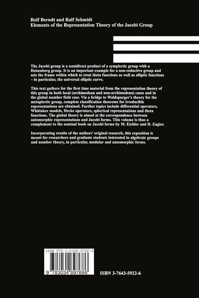 Produktbild: Elements of the Representation Theory of the Jacobi Group