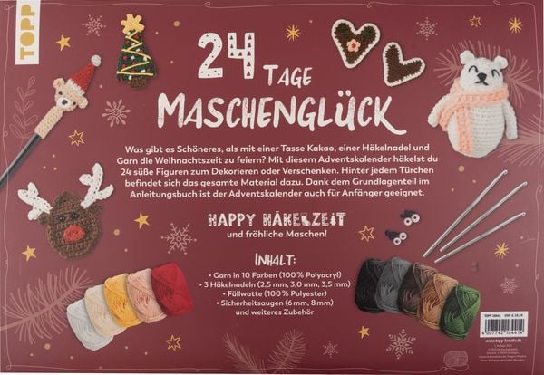 Produktbild: Happy H&auml;kel-Adventskalender. Mit Material und Anleitungsbuch f&uuml;r 24 H&auml;kelprojekte