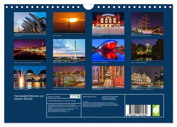 Produktbild: Hansestadt Bremen zur blauen Stunde (Wandkalender 2026 DIN A4 quer), CALVENDO Monatskalender