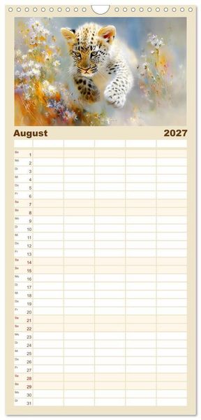 Produktbild: Familienplaner 2027 - Leopardenkinder. Afrikas Katzenbabys im Licht der Natur mit 5 Spalten (Wandkalender, 21 x 45 cm) CALVENDO