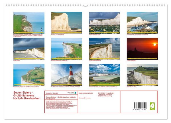 Produktbild: Seven Sisters - Gro&szlig;britanniens h&ouml;chste Kreidefelsen (hochwertiger Premium Wandkalender 2026 DIN A2 quer), Kunstdruck in Hochglanz