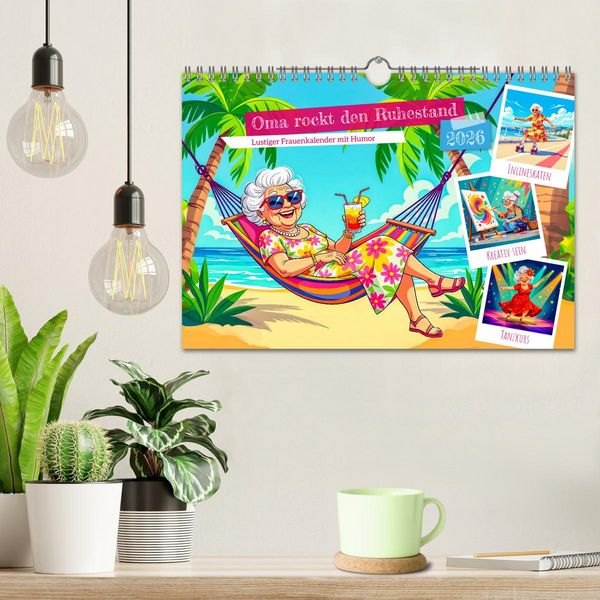 Produktbild: Oma rockt den Ruhestand - Lustiger Frauenkalender mit Humor (Wandkalender 2026 DIN A4 quer), CALVENDO Monatskalender