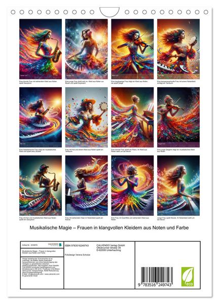 Produktbild: Musikalische Magie &ndash; Frauen in klangvollen Kleidern aus Noten und Farbe (Wandkalender 2026 DIN A4 hoch), CALVENDO Monatskalender