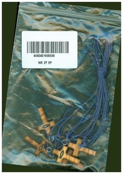 Produktbild: Kreuz mit Fisch, mit blauer Schnur, VE 5