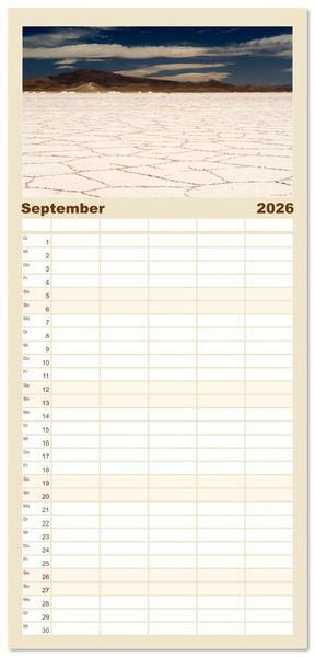 Produktbild: Familienplaner 2026 - Die Farben der Anden - Argentinien und Chile mit 5 Spalten (Wandkalender, 21 x 45 cm) CALVENDO