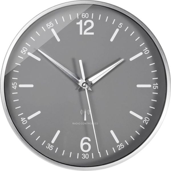 TFA Analoge Funk-Wanduhr mit Aluminium-Rahmen