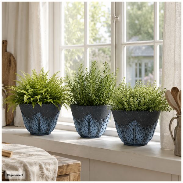 Produktbild: HTI-Living Blumentopf Nessa Feder Blau 3er-Set Blumentopf Nessa Feder Blau 3er-Set