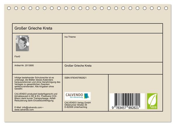 Produktbild: Gro&szlig;er Grieche Kreta (Tischkalender 2026 DIN A5 quer), CALVENDO Monatskalender