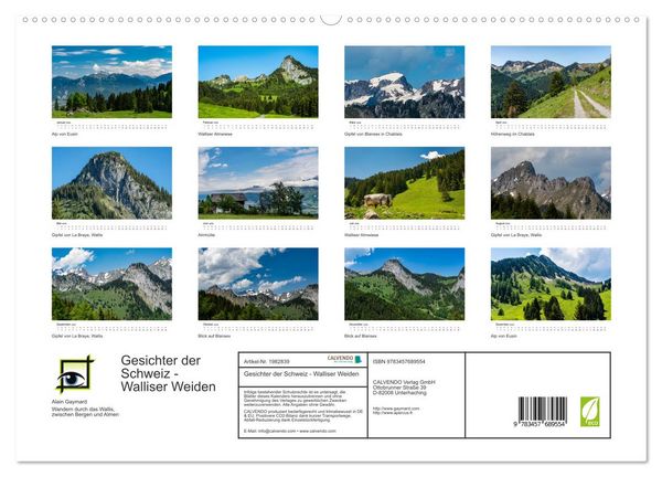 Produktbild: Gesichter der Schweiz - Walliser Weiden (hochwertiger Premium Wandkalender 2026 DIN A2 quer), Kunstdruck in Hochglanz