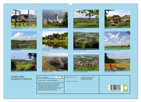Produktbild: SAARLAND - AUSSICHTSREICH (hochwertiger Premium Wandkalender 2026 DIN A2 quer), Kunstdruck in Hochglanz