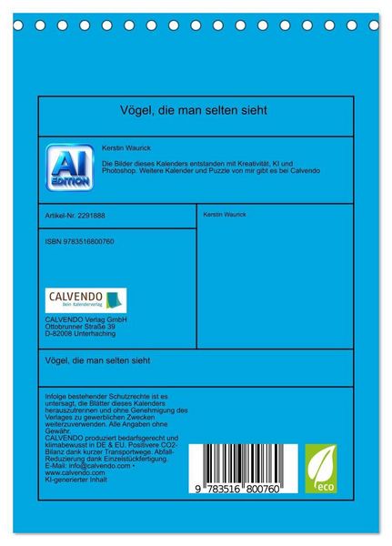 Produktbild: V&ouml;gel, die man selten sieht (Tischkalender 2027 DIN A5 hoch), CALVENDO Monatskalender