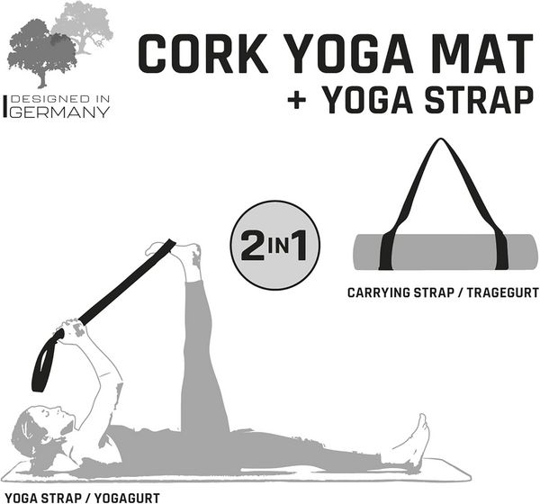 Produktbild: Schildkr&ouml;t 960265 - Kork Yogamatte inkl. Yogagurt, Naturkork & Naturkautschuk, 183x61x0,4cm