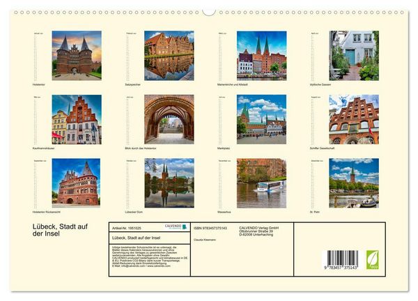 Produktbild: L&uuml;beck, Stadt auf der Insel (hochwertiger Premium Wandkalender 2026 DIN A2 quer), Kunstdruck in Hochglanz
