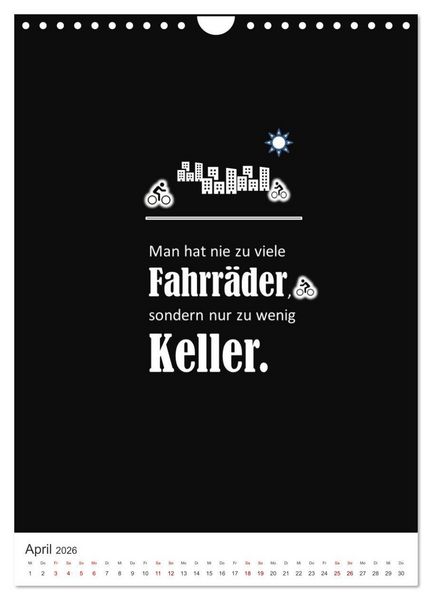Produktbild: Markante, freche Spr&uuml;che rund ums Radfahren (Wandkalender 2026 DIN A4 hoch), CALVENDO Monatskalender