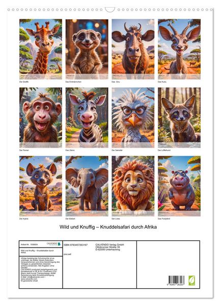Produktbild: Wild und Knuffig &ndash; Knuddelsafari durch Afrika (Wandkalender 2026 DIN A2 hoch), CALVENDO Monatskalender