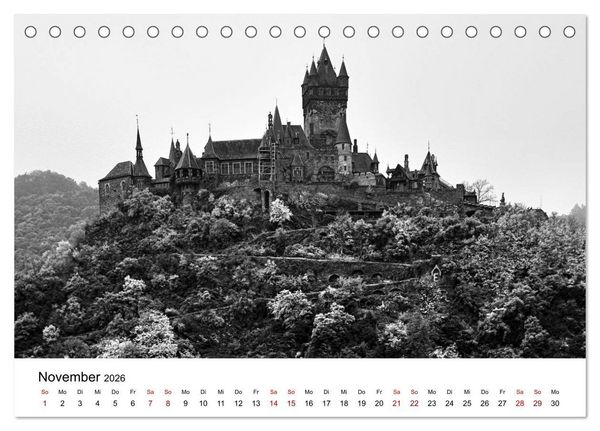 Produktbild: Burgen in schwarzwei&szlig; - Wie aus alten Zeiten (Tischkalender 2026 DIN A5 quer), CALVENDO Monatskalender