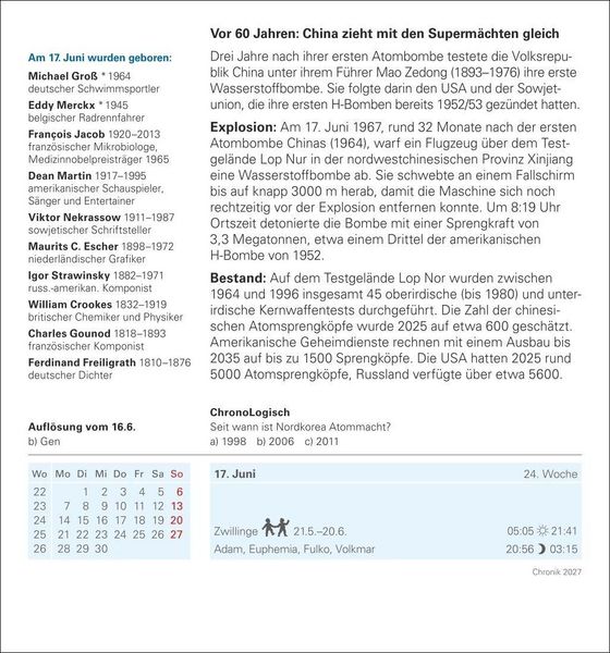 Produktbild: Chronik Tagesabrei&szlig;kalender 2027 - Kulturkalender - Personen, Ereignisse, Schaupl&auml;tze