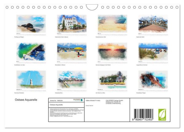 Produktbild: Ostsee Aquarelle (Wandkalender 2026 DIN A4 quer), CALVENDO Monatskalender