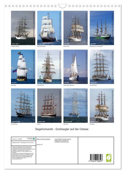 Produktbild: Segelromantik - Gro&szlig;segler auf der Ostsee (Wandkalender 2026 DIN A3 hoch), CALVENDO Monatskalender